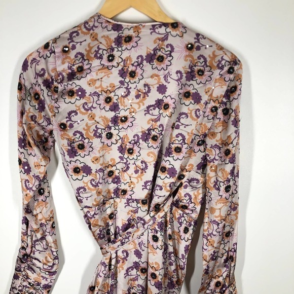 Alexis Kari Wrap Dress Sequin Floral Print  Long Sleeve Multicolor Size XS - Picture 12 of 16